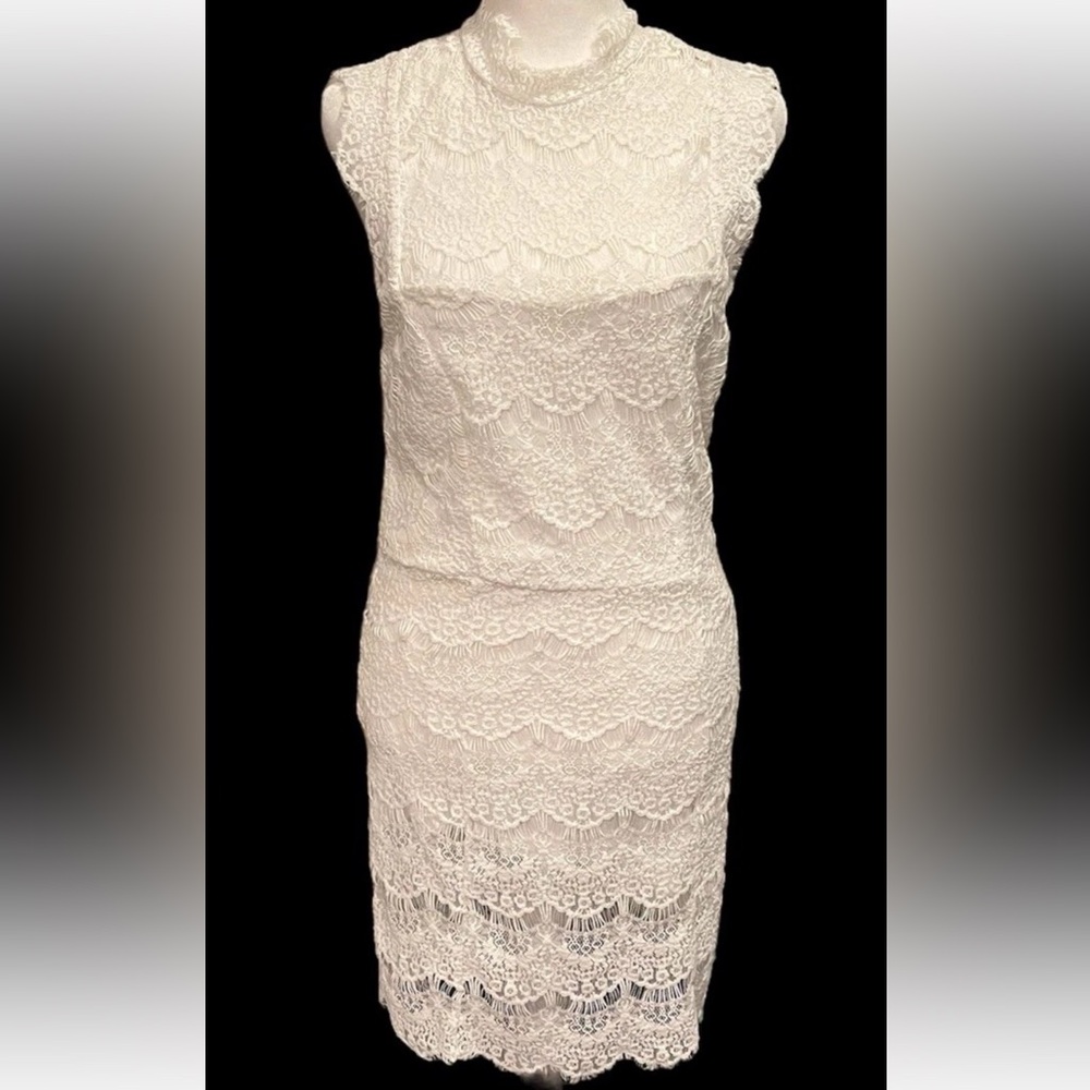 NWT Free People Daydream White Lace Sleeveless Mini Dress Open Back High Neck M